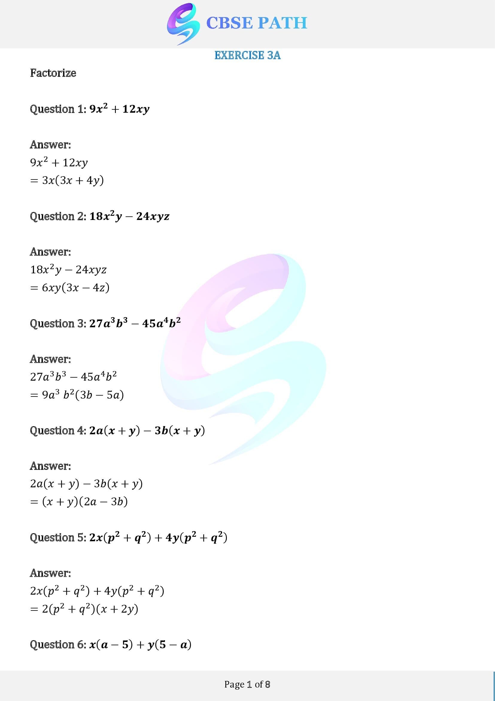 Rs Aggarwal Solutions Class 9 Exercise 3a Factorisation Of Polynomials