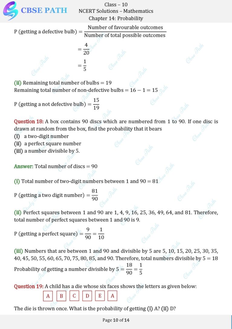 Ncert solutions for class 10 maths chapter 14 probability 2024 25