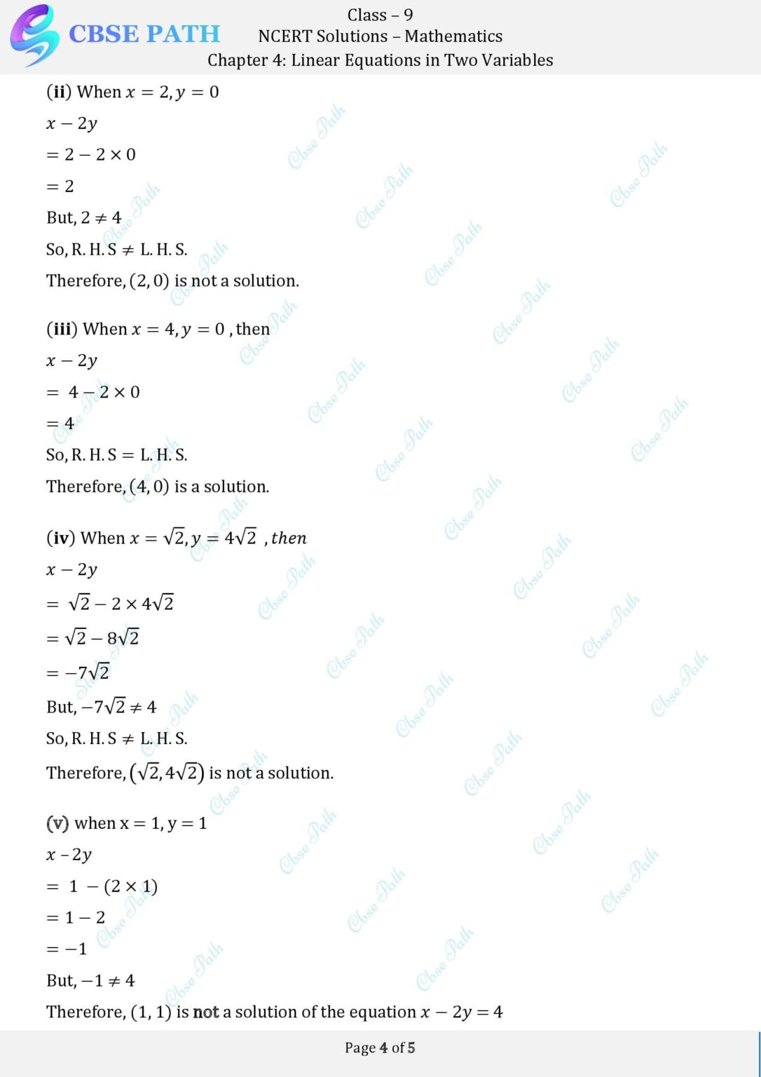 NCERT Solutions for Class 9 Maths Exercise 4.2 Linear Equations in Two ...