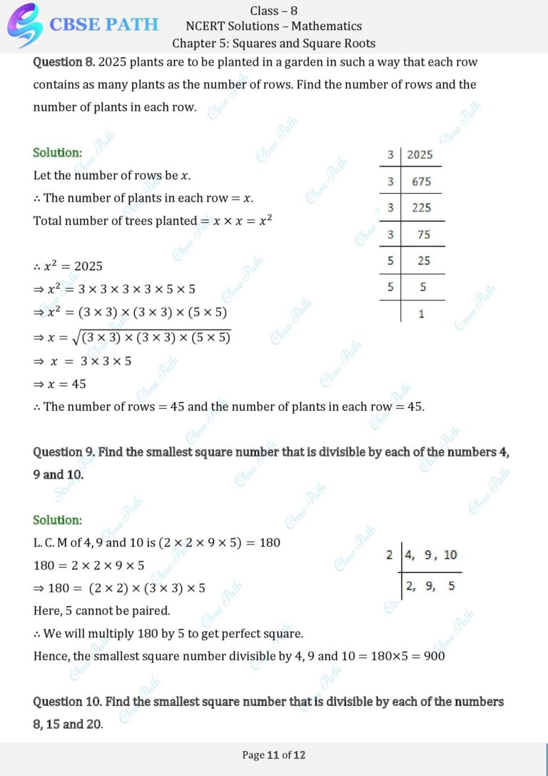 Ncert Solutions For Class 8 Maths Exercise 5 3 Squares And Square Roots Ncert Solutions For Class 8 Maths Exercise 5 3 Squares And Square Roots